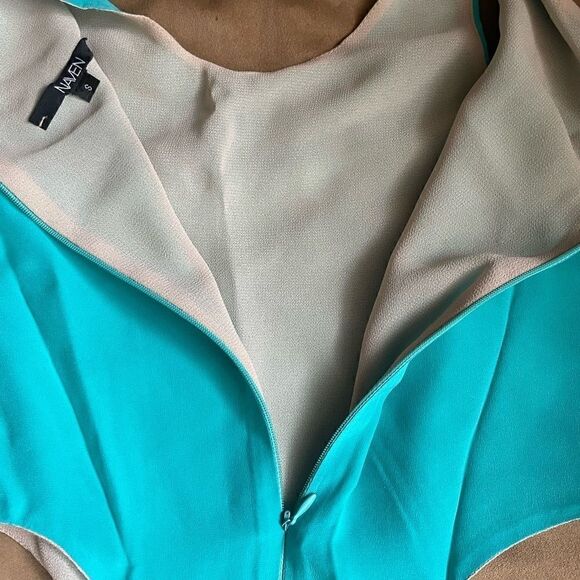 NAVEN Turquoise cut out mini silk dress size S - Picture 6 of 6